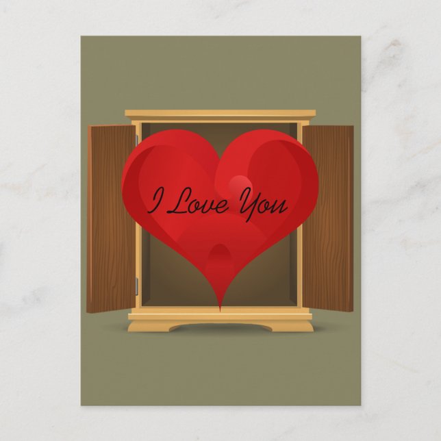 Cartão Postal Coração Vermelho Engraçado Eu te amo saindo do arm (Frente)
