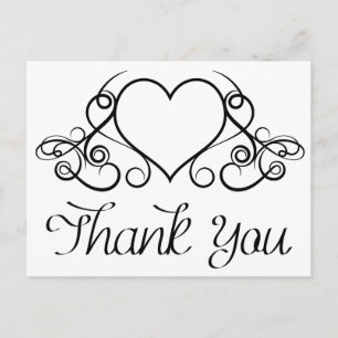 Cartão Postal Coração Vintage Preto e Branco Obrigado - Casament