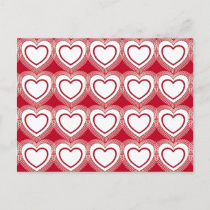 Cartão Postal Corações Abstrato modernos - Vermelho e Branco