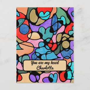 Cartão Postal CORAÇÕES ACRILICO DIGITAL NEUROGRÁFICO COM Aquarel