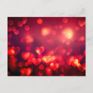Cartão Postal Corações Bokeh Vermelhos