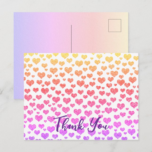 Cartão Postal Corações Brilhantes Arco-Íris Faux Glitter Persona (Frente/Verso)