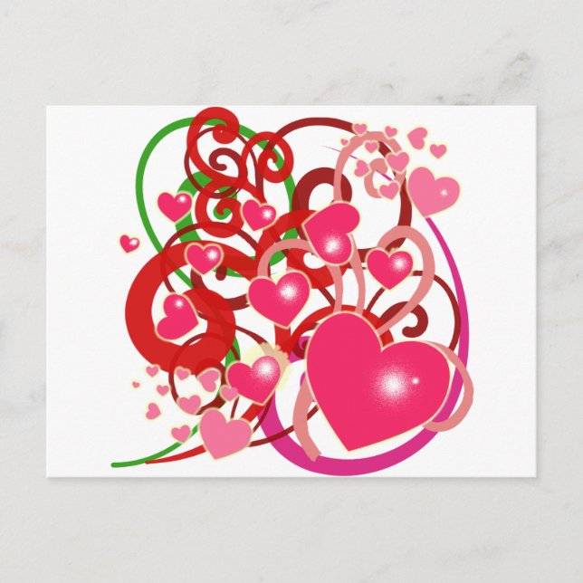 Cartão Postal Corações Brilhantes e Rolamentos para Amantes (Frente)