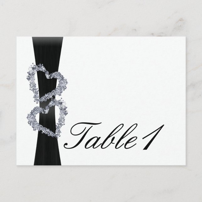 Cartão Postal Corações Brilhantes: Fita Preta e Número da Tabela (Frente)