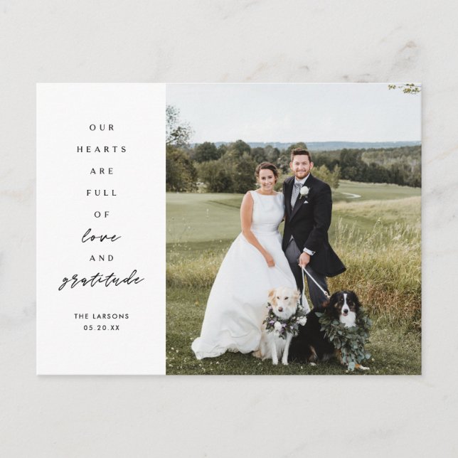 Cartão Postal Corações Cheios Foto Casamento Agradecimento  (Frente)