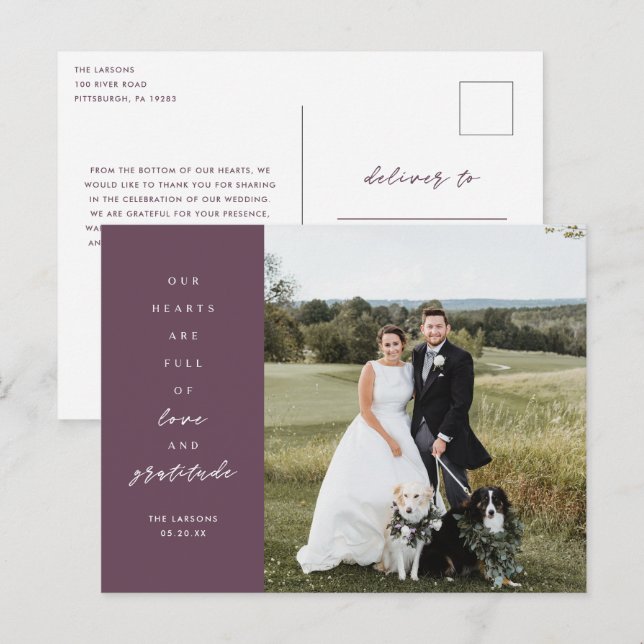 Cartão Postal Corações Cheios Foto Casamento Agradecimento Cartã (Frente/Verso)