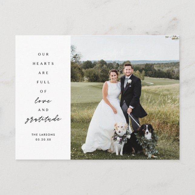 Cartão Postal Corações Cheios Foto Casamento Obrigado (Frente)