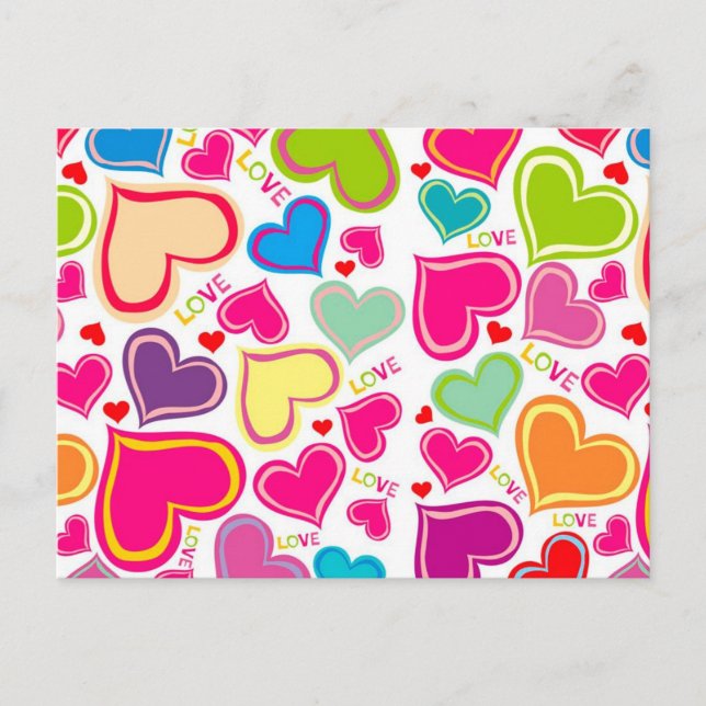 Cartão Postal corações coloridos (Frente)