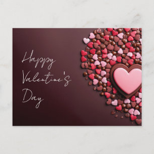 Cartão Postal Corações cor-de-chocolate cor-de-rosa em Dias de o