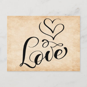 Cartão Postal Corações de Amor Vintage Castanho Casamento Grunge