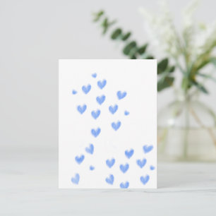 Cartão Postal Corações de Aquarela Azul Fofos