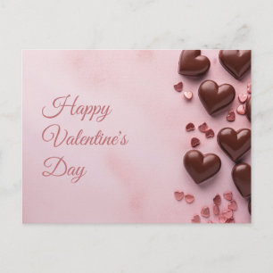 Cartão Postal Corações de chocolate em Dia de os namorados rosa