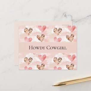 Cartão Postal Corações de Cowgirl Creme Rosa Ocidental