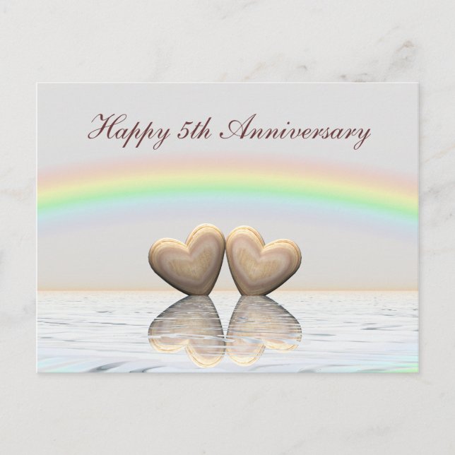 Cartão Postal Corações de Madeira do 5 Aniversário (Frente)