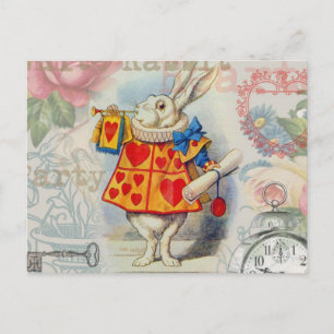 Cartão Postal Corações do Coelho Branco Alice Clássico