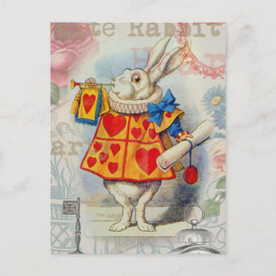 Cartão Postal Corações do Coelho Branco Alice Clássico