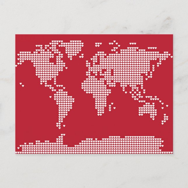 Cartão Postal Corações do Mapa Mundial (Frente)