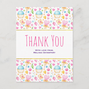 Cartão Postal Corações e Amor Padrão Agradecimento em Aquarela