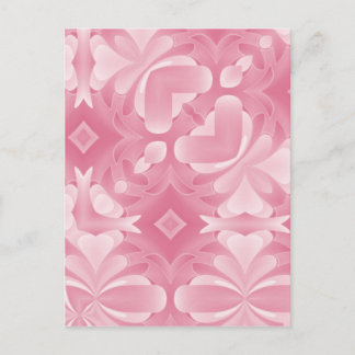 Cartão Postal Corações e Diamantes Abstratos Rosa Suave