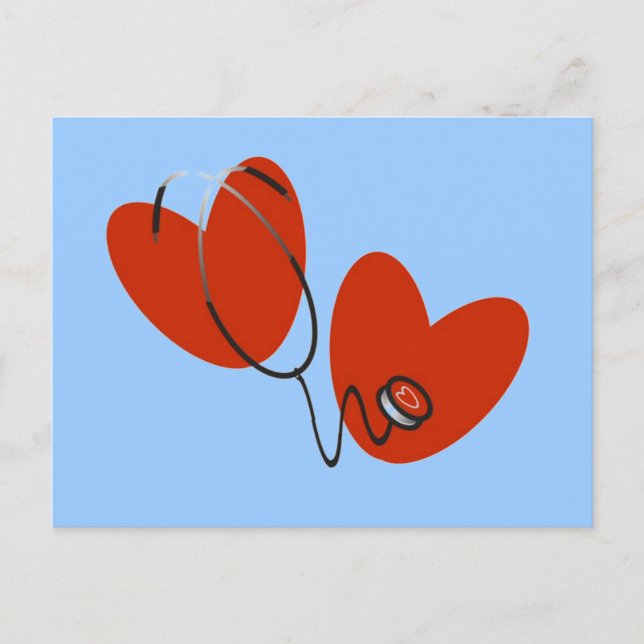 Cartão Postal Corações e T-shirts estetoscópicas e presentes (Frente)