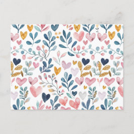 Cartão Postal Corações em Aquarela