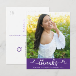 Cartão Postal Corações Fotográficas de Formatação Roxa Obrigado