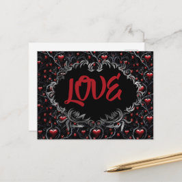 Cartão Postal Corações Góticos AMOR no Dia dos Namorados