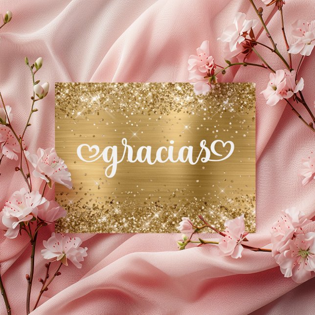 Cartão Postal Corações Lindos Dourados Brilhantes Minhas Quinze  (Glittery Gold Cute Hearts Mis Quince Gracias Postcard)