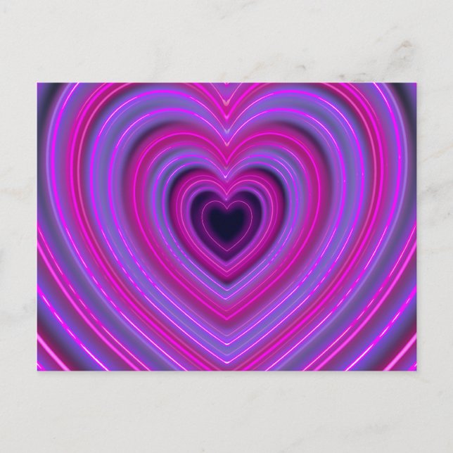 Cartão Postal Corações Néon Rosa e Roxo (Frente)