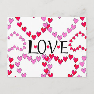 Cartão Postal Corações Pequenos, Vermelho Rosa, AMOR