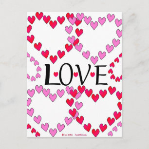 Cartão Postal Corações Pequenos, Vermelho Rosa, AMOR
