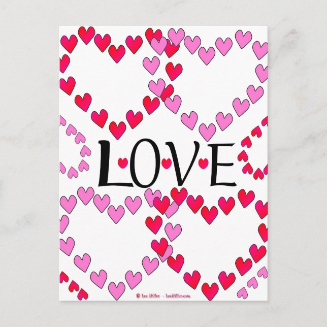 Cartão Postal Corações Pequenos, Vermelho Rosa, AMOR (Frente)