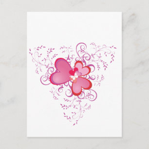 Cartão Postal Corações Rosa