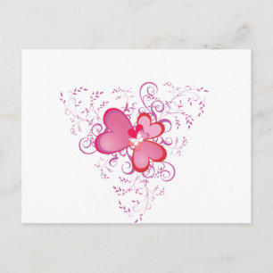 Cartão Postal Corações Rosa