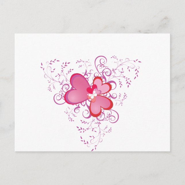 Cartão Postal Corações Rosa (Frente)