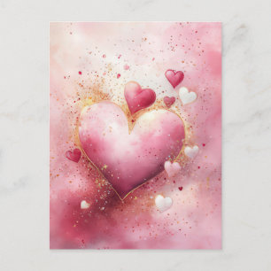 Cartão Postal Corações Rosa Escuro e Saudação de Dia dos Namorad