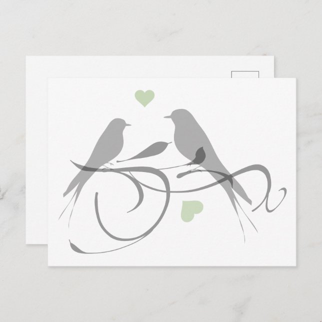 Cartão Postal Corações Silhuetas e Pássaros de Amor (Frente/Verso)