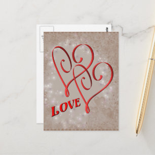 Cartão Postal Corações Vermelhos Entrelaçados pelo Amor