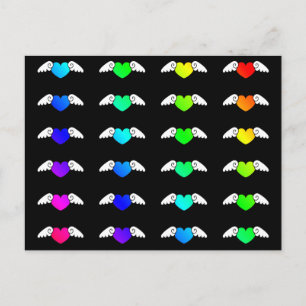 Cartão Postal Corações Voadores Cores Coloridas do Arco-Íris 