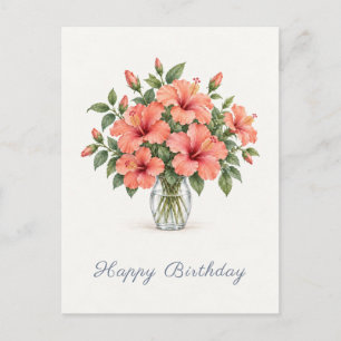 Cartão Postal Coral Hibiscus Feliz Aniversário