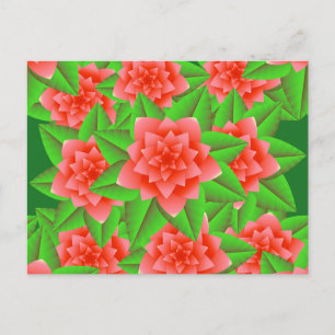 Cartão Postal Coral Orange Camellias e Folhas Verdes