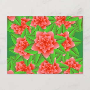Cartão Postal Coral Orange Camellias e Folhas Verdes