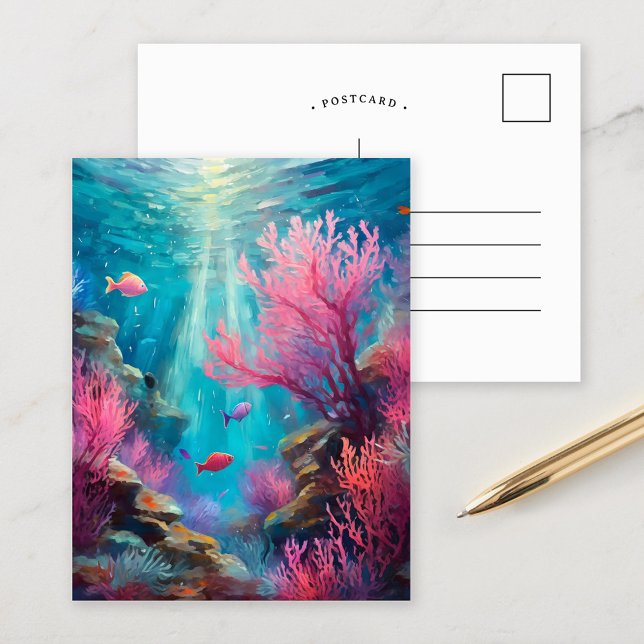 Cartão Postal Coral Reef Abstrato Ocean Arte Moderna (Criador carregado)
