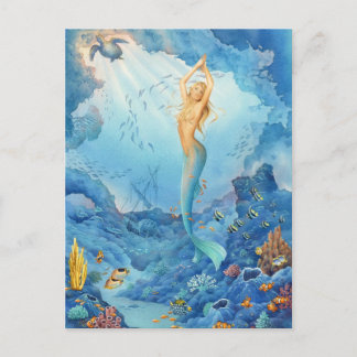 Cartão Postal "Coral", Sereia, Golfinhos, Peixes e Naufrágios
