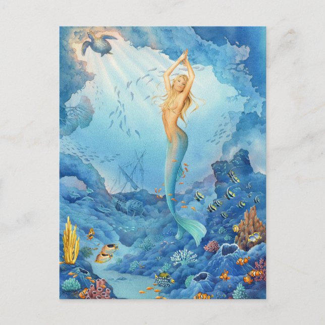 Cartão Postal "Coral", Sereia, Golfinhos, Peixes e Naufrágios (Frente)