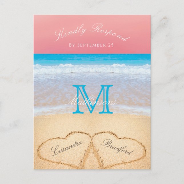 Cartão Postal Coral Sunset Autumn Beach Weding RSVP (Frente)