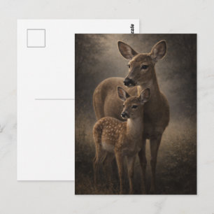 Cartão Postal Corça e Cervo Arte de Vida Selvagem de Cervos