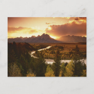 Cartão Postal Cordilheira Teton ao pôr do sol, a partir do rio S