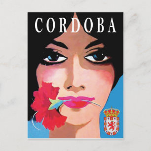 Cartão Postal Córdoba, Espanha, rosto de uma linda mulher, flor