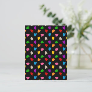 Cartão Postal Cores Amor Corações Padrão Design Preto